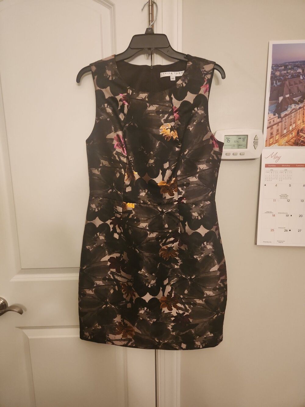 Trina Turk Floral Gilded Jacquard Dress in Black & Gold Size 10